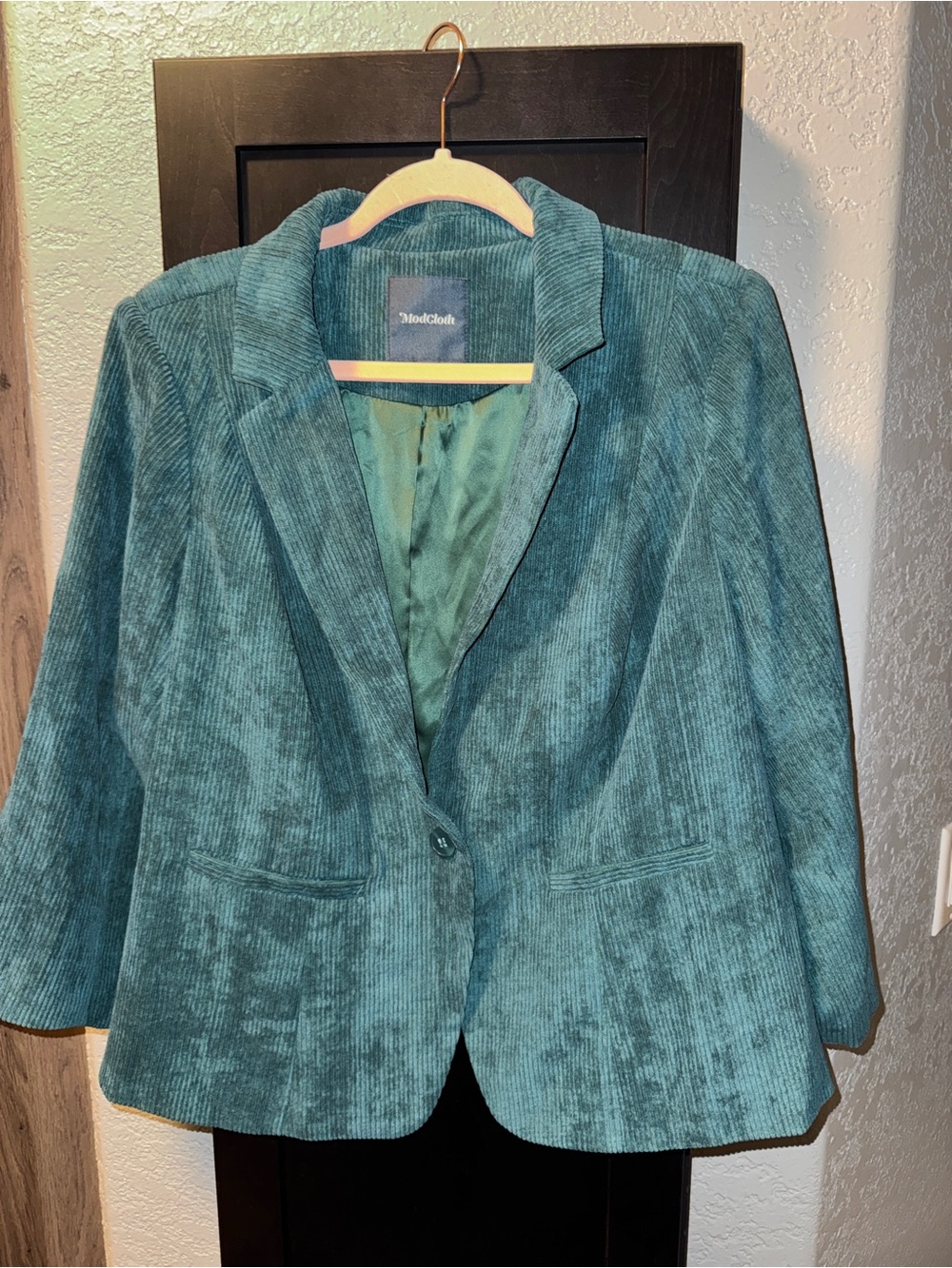 ModCloth Teal Green Corduroy One Button Tailored Blazer Jacket Size 1X